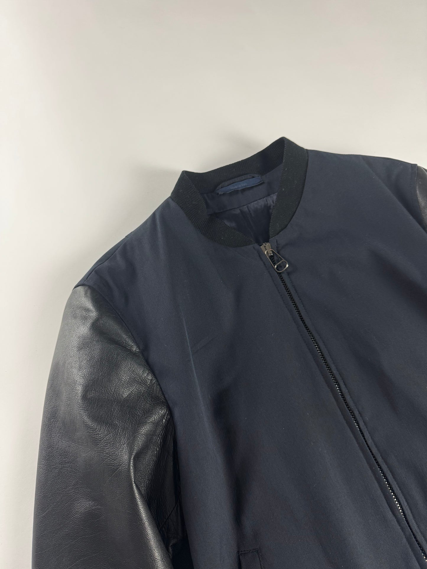 Lanvin Full Zip Leather Sleeve Bomber Jacket - M