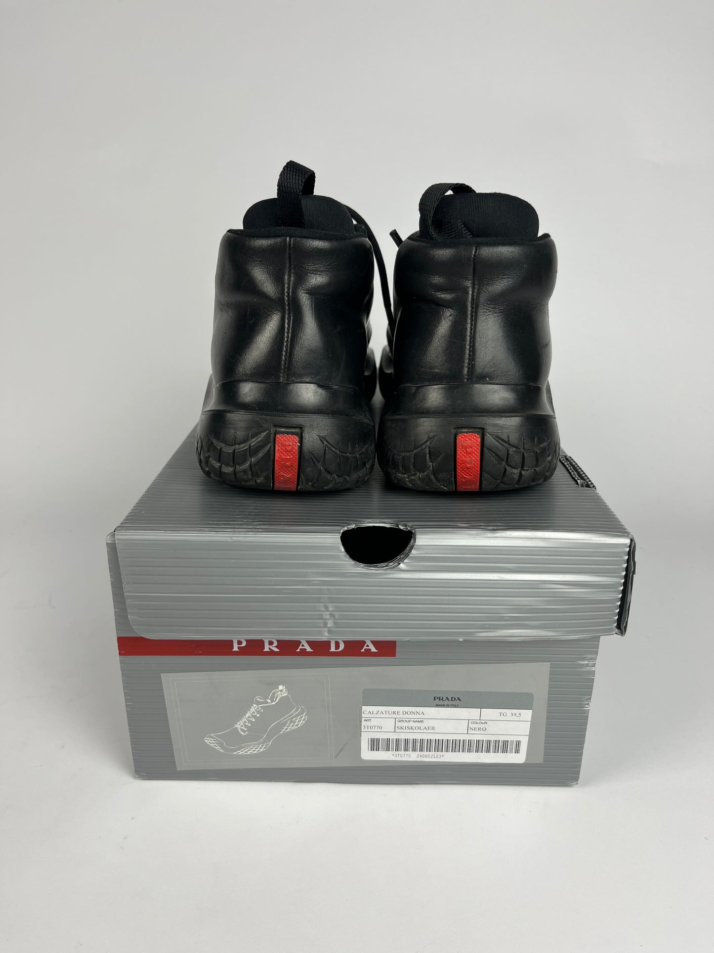 Prada Linea Rossa Black Leather Trainers FW 1999 - 39,5 IT/40,5 EU