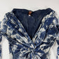 Jean Paul Gaultier Navy Rose Print Twist Knot Front Plunging Neckline Blue Mesh Top 2000s - S