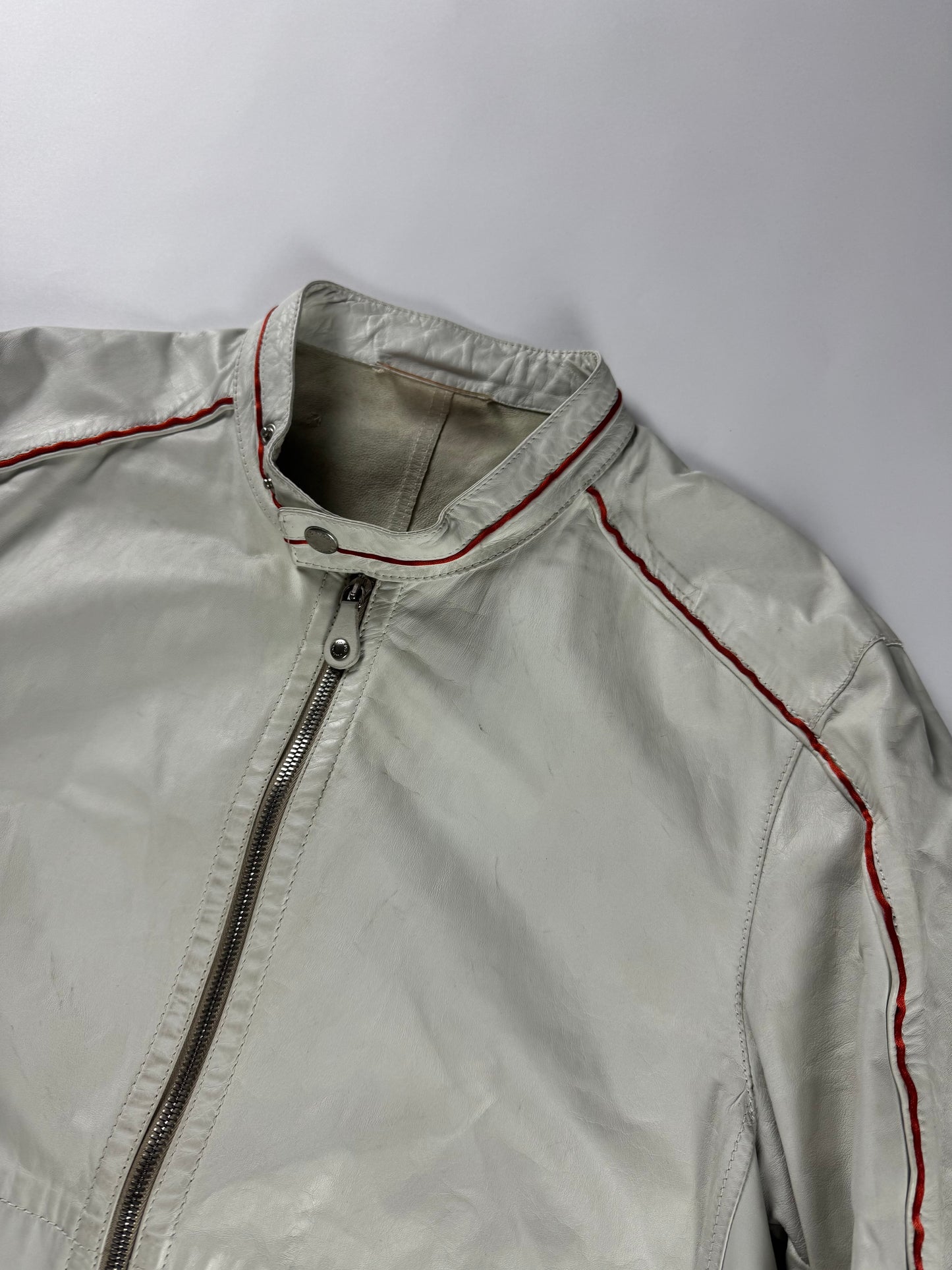 Prada Motolight White Light Leather Moto Jacket 2000s - L