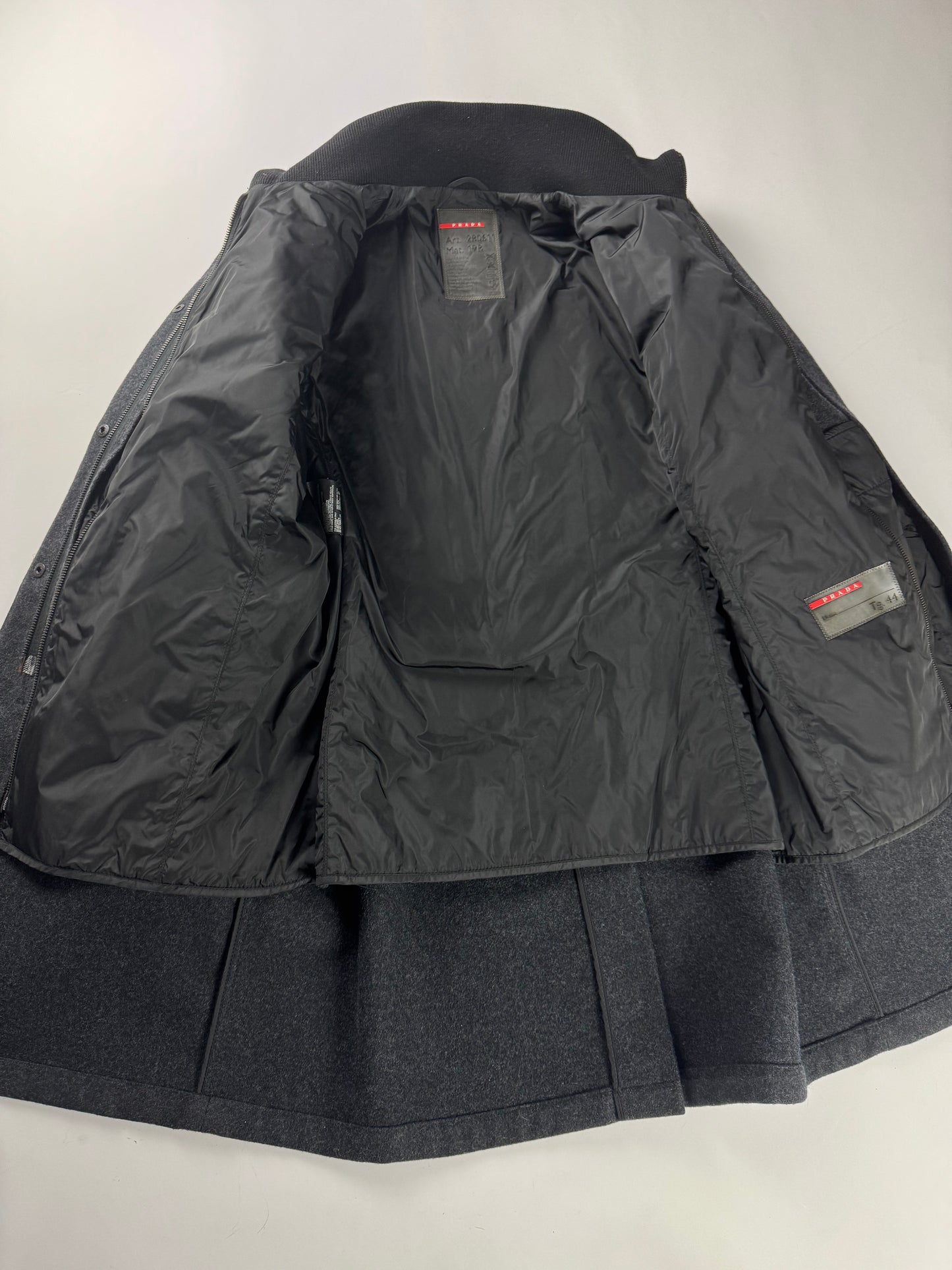 Prada Two Tones Hybrid 2 in 1 Belted Premium Brushed Wool Overcoat 2000s - S