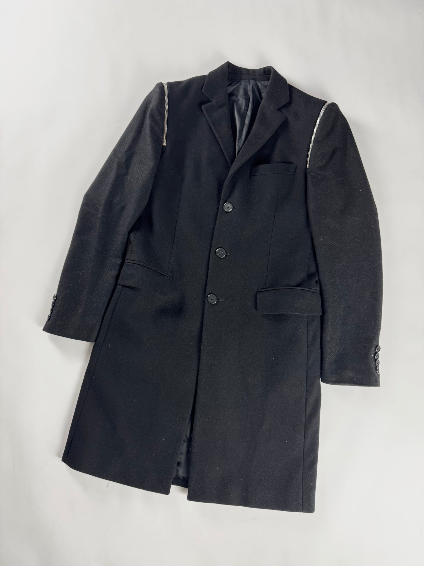 Givenchy Zip Detail Minimalist Dark Wool Coat FW 2016 - M