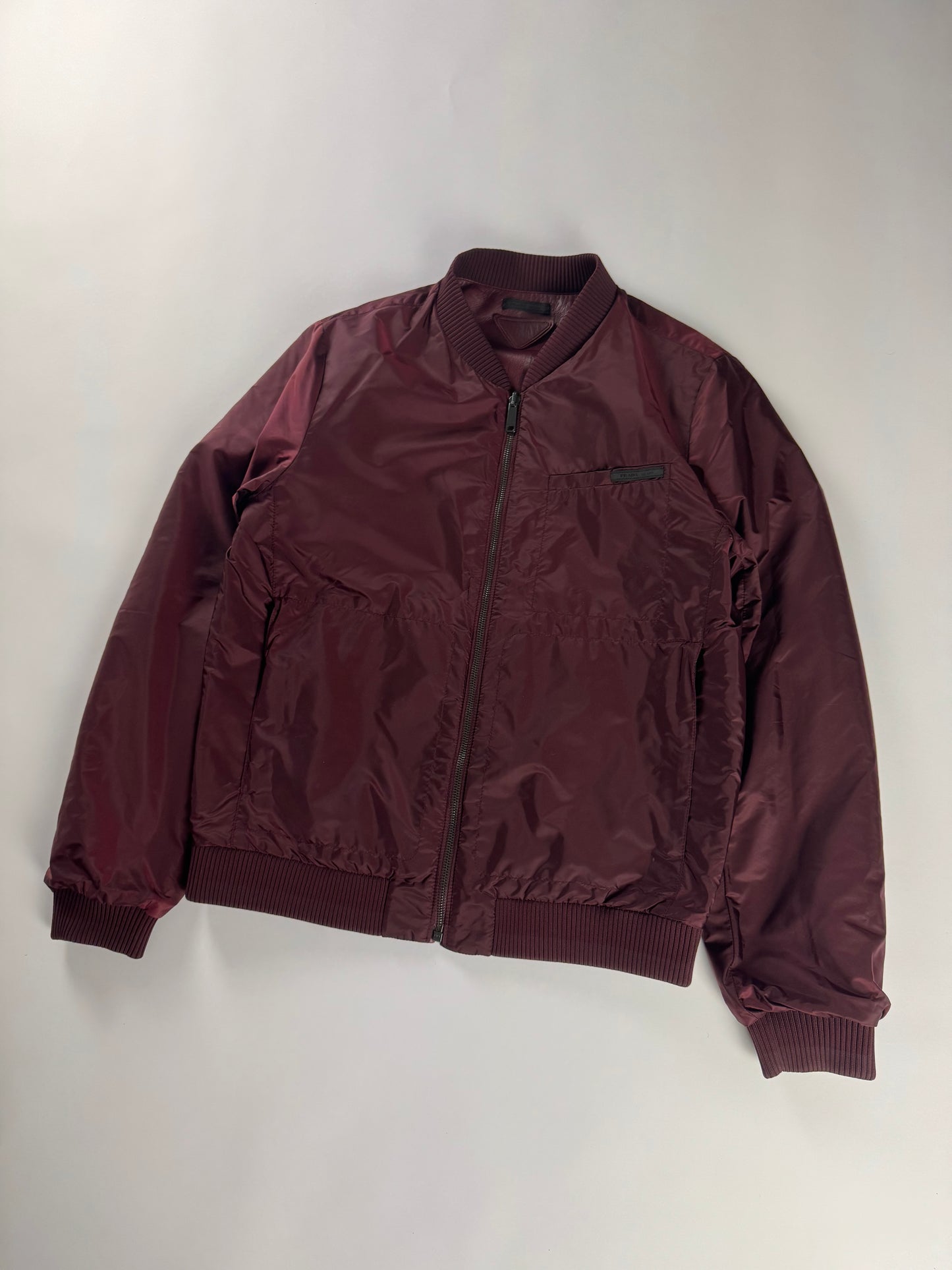 Prada Backside Triangle Logo Reversible Soft Bordeaux Leather Bomber Jacket FW 2017 - M