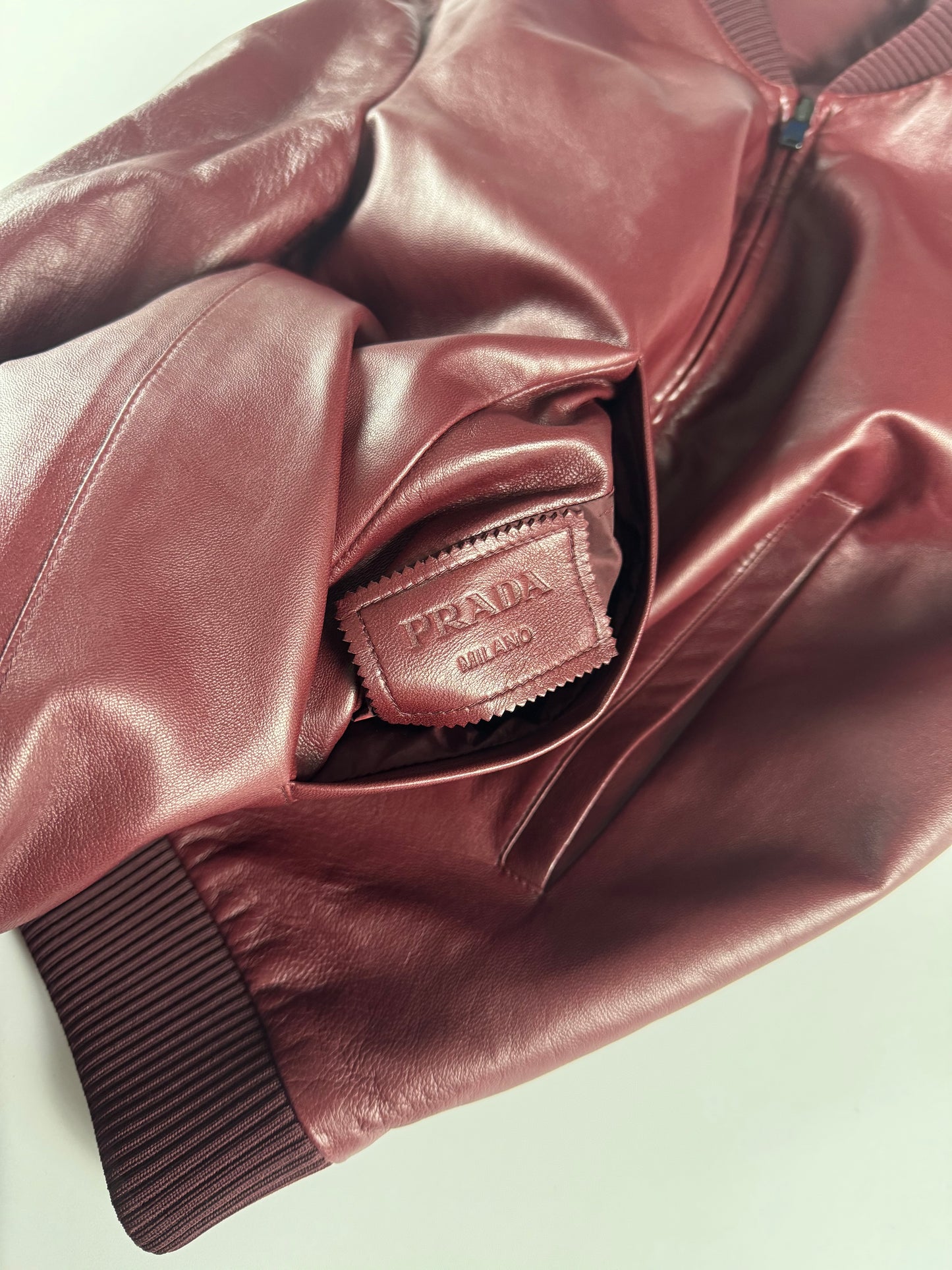 Prada Backside Triangle Logo Reversible Soft Bordeaux Leather Bomber Jacket FW 2017 - M