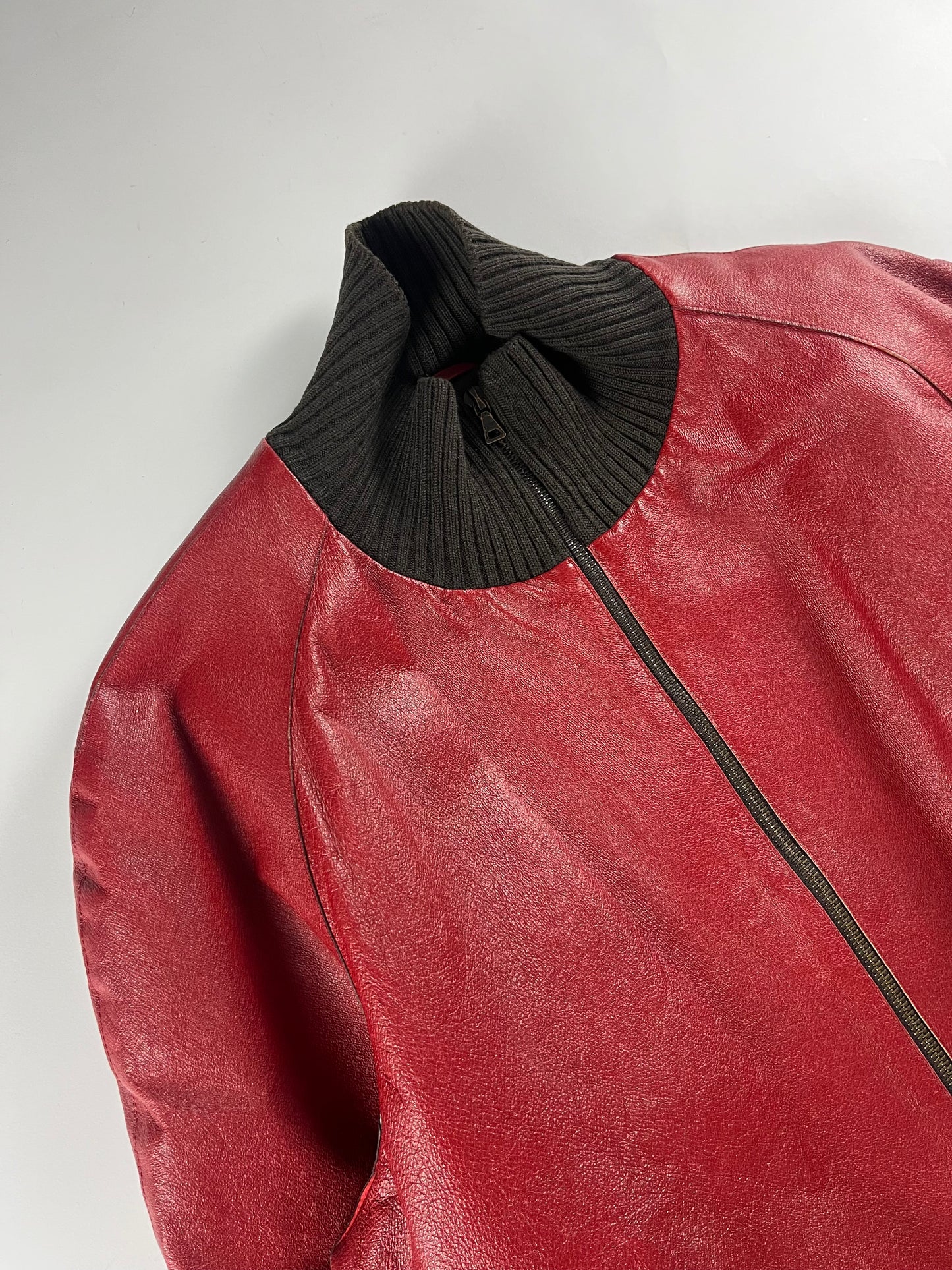 Prada Premium Red Leather Bomber Jacket FW 2000 - L