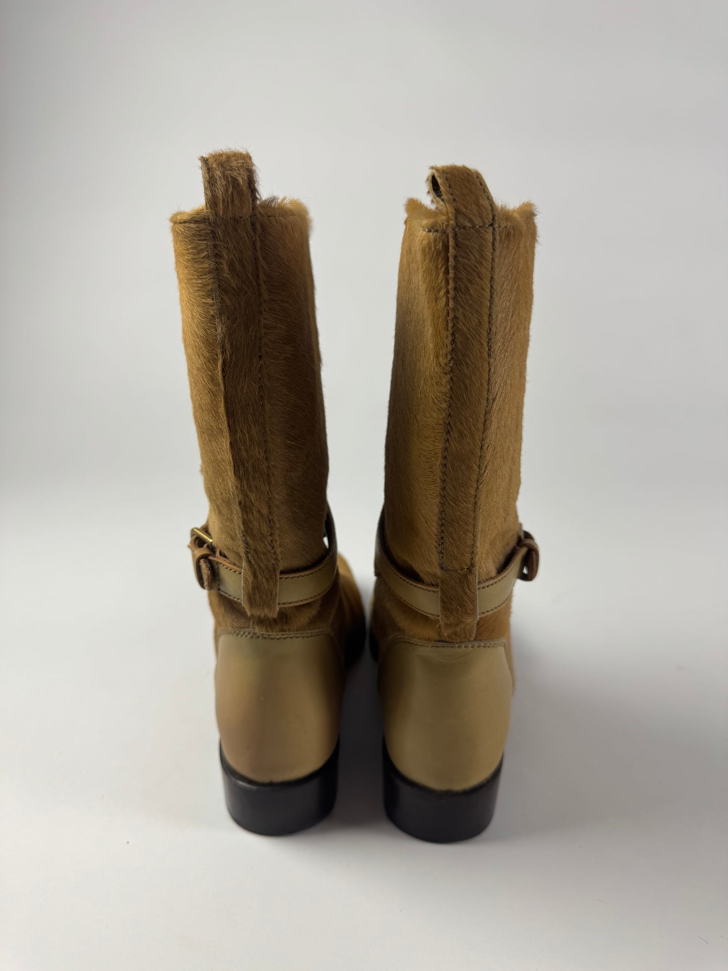 Yves Saint Laurent Rive Gauche Pony Hair Belted High Boots 2000s - 35 EU