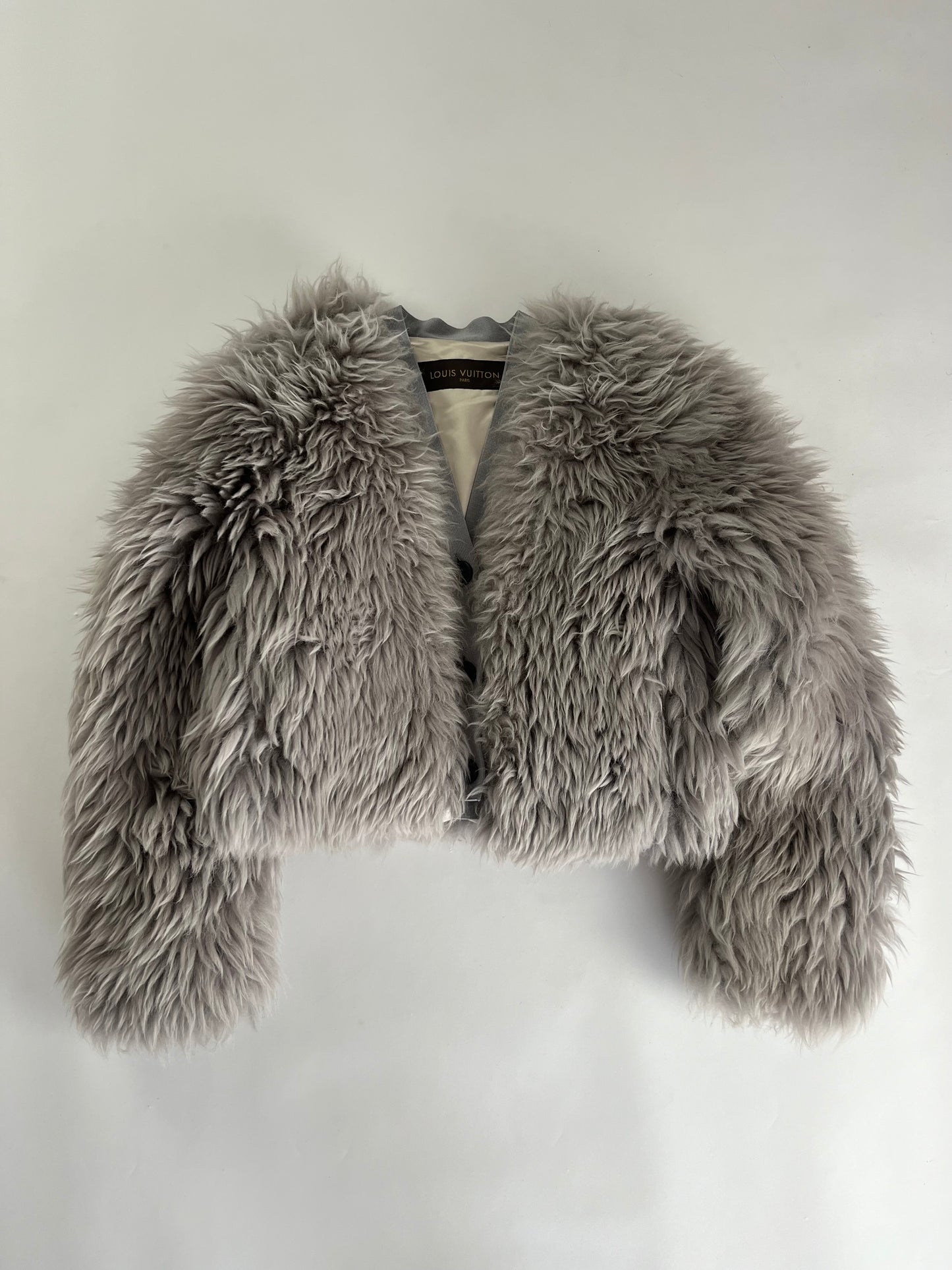 Louis Vuitton Sample Light Grey Fur Crop Jacket FW 2015 - S