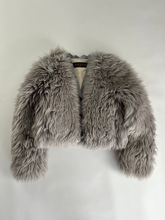 Louis Vuitton Sample Light Grey Fur Crop Jacket FW 2015 - S