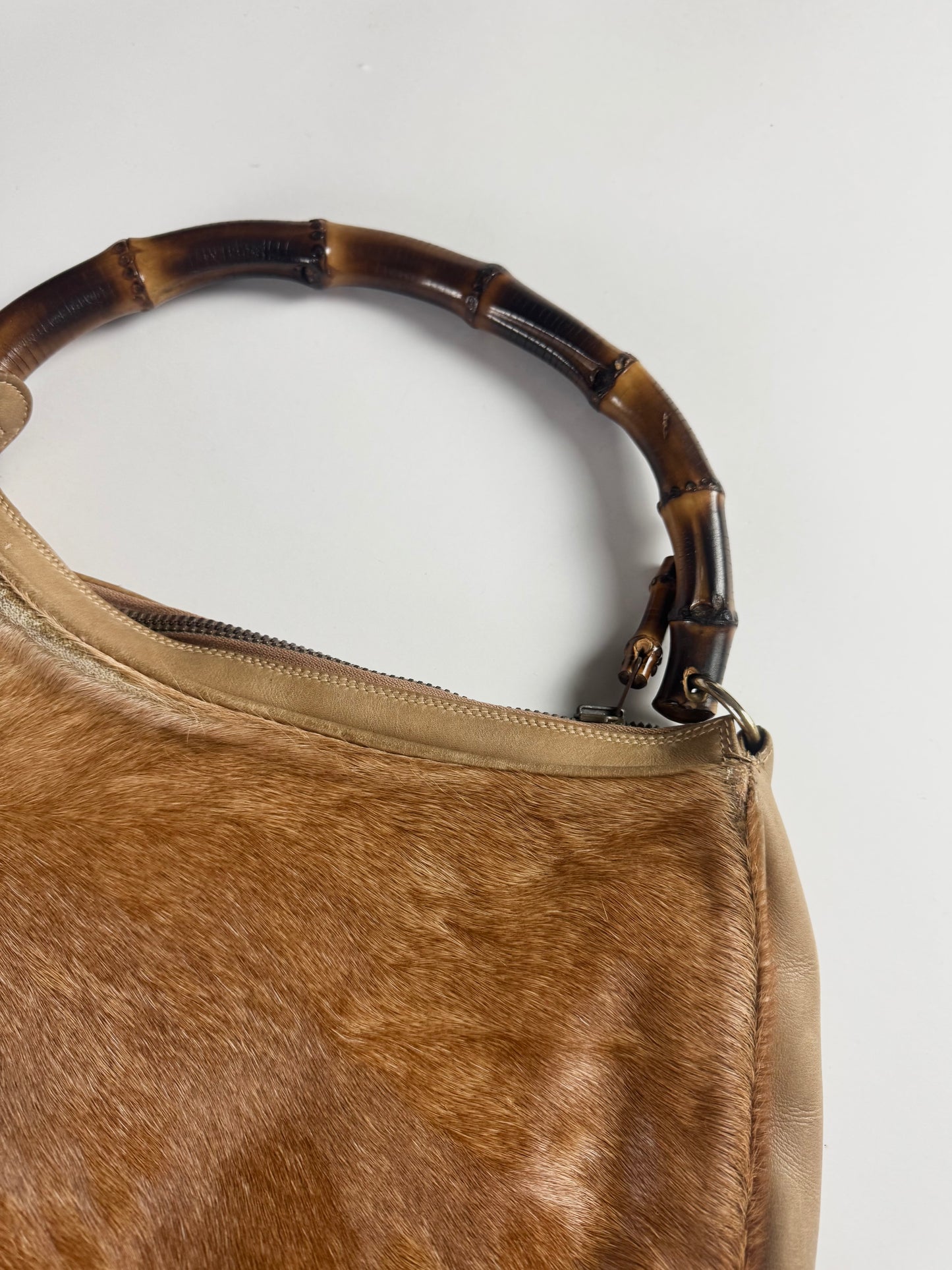 Gucci Bamboo Handle Hobo Camel Pony Hair Bag 1990s - OS