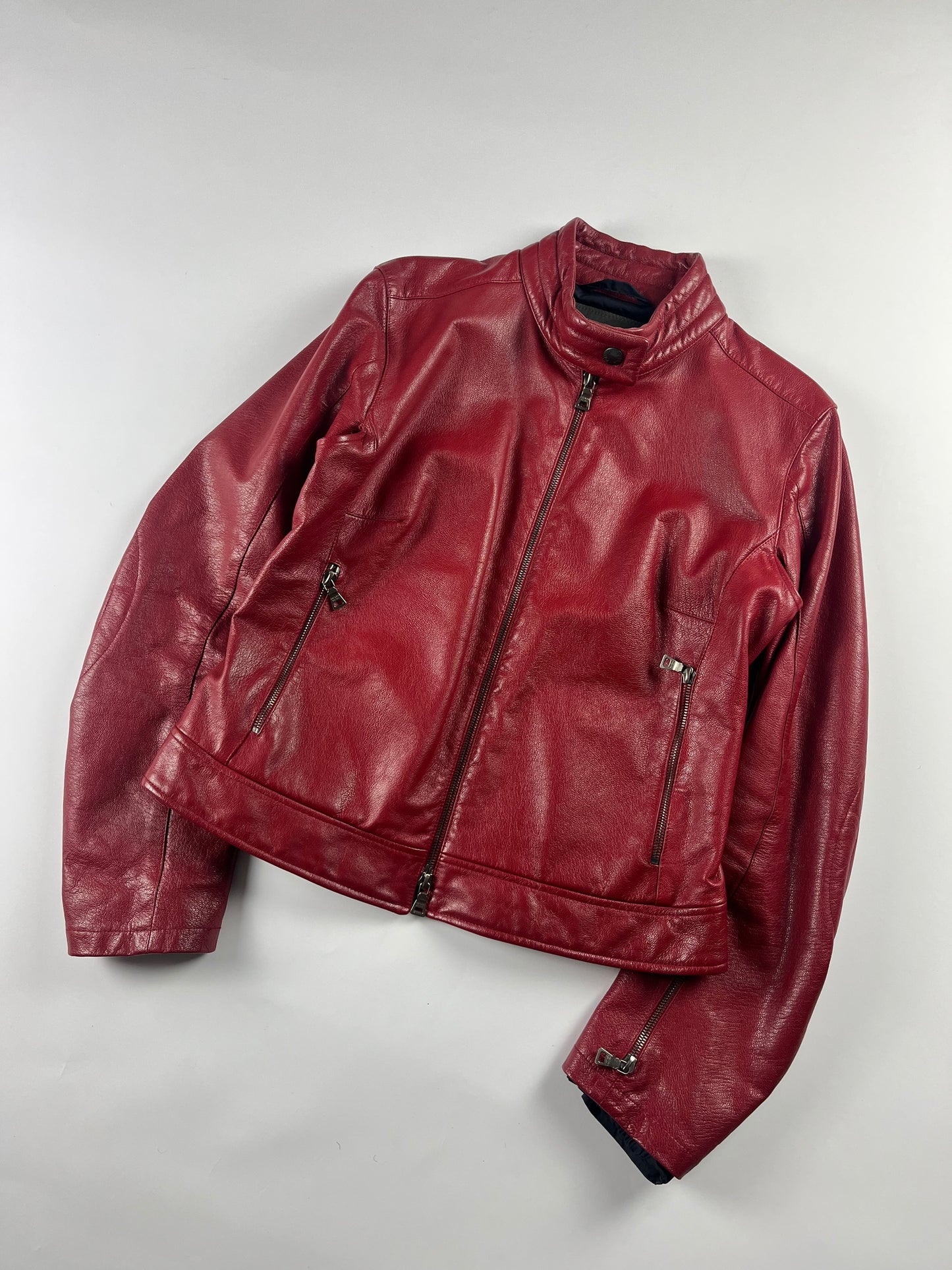 Prada Padded Elbows Red Leather Motor Jacket SS 2000 - S