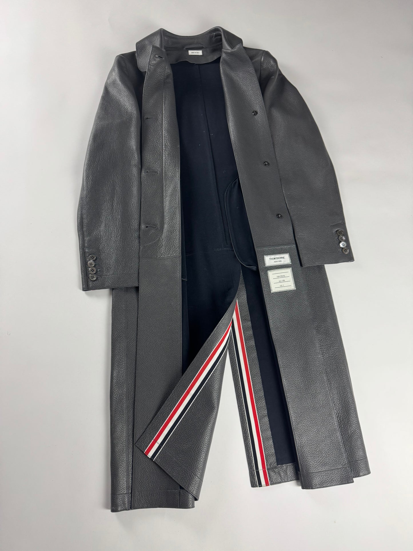 Thom Browne Sample Grigio Deer Leather Overcoat - XS