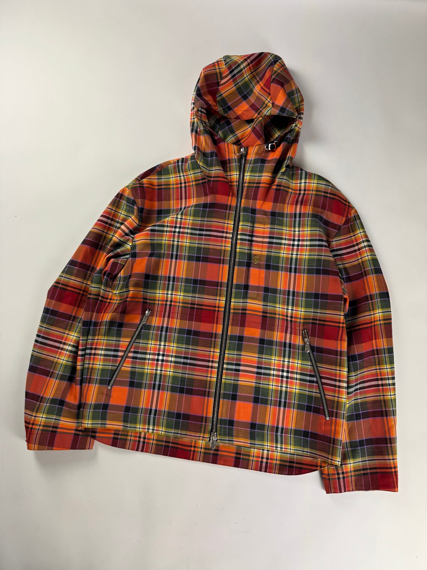 Hermès Sample Zip Up Plaid Tech Hooded Parka Jacket FW 2021 - M