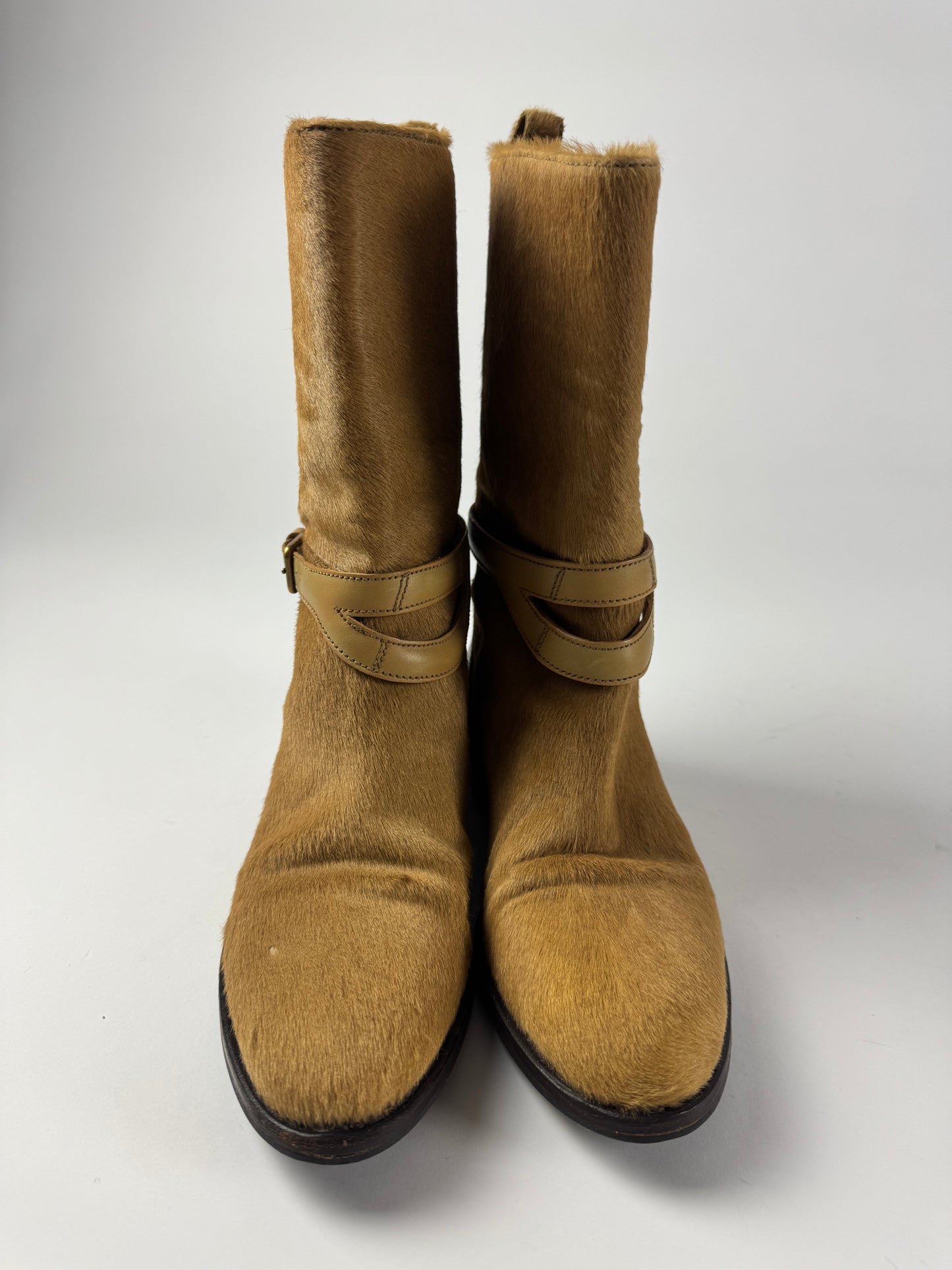 Yves Saint Laurent Rive Gauche Pony Hair Belted High Boots 2000s - 35 EU