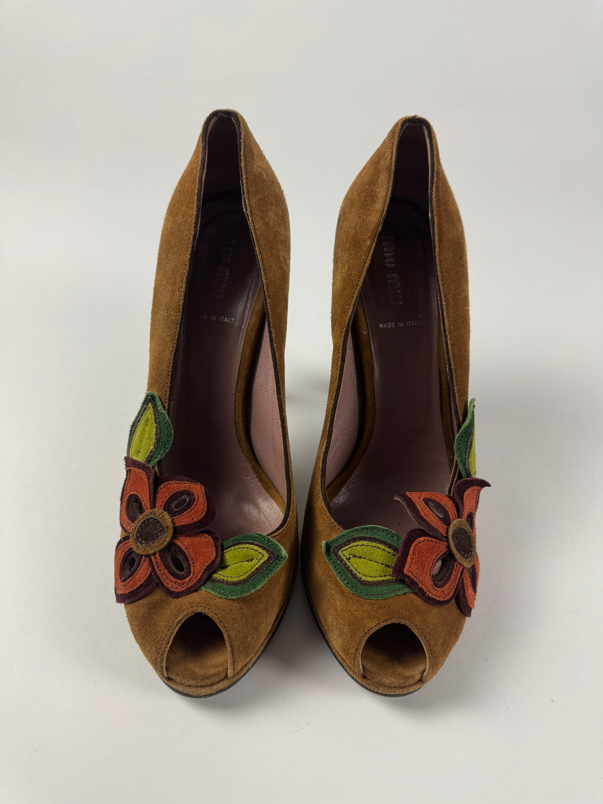 Miu Miu Floral Brown Suede Heels 1990s - 40 IT/41 EU