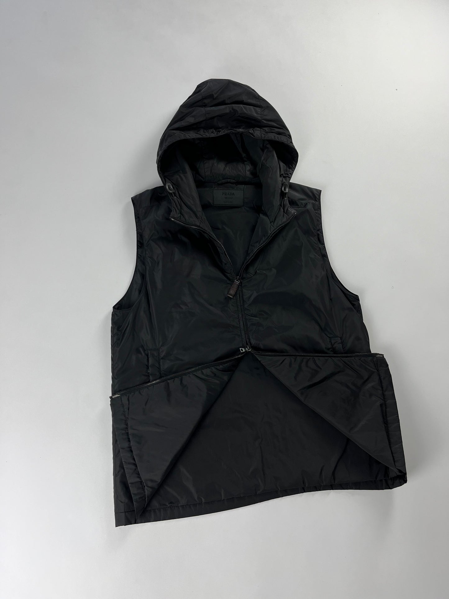Prada Black Hooded Shell Vest 2000s - M