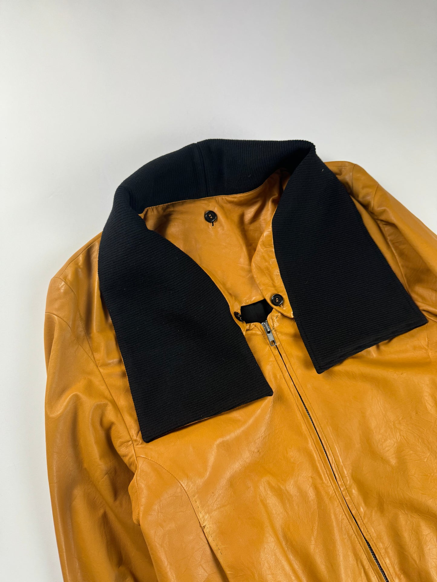 Maison Martin Margiela Unfinished Sample Removable Scarf Leather Jacket 2010s - S