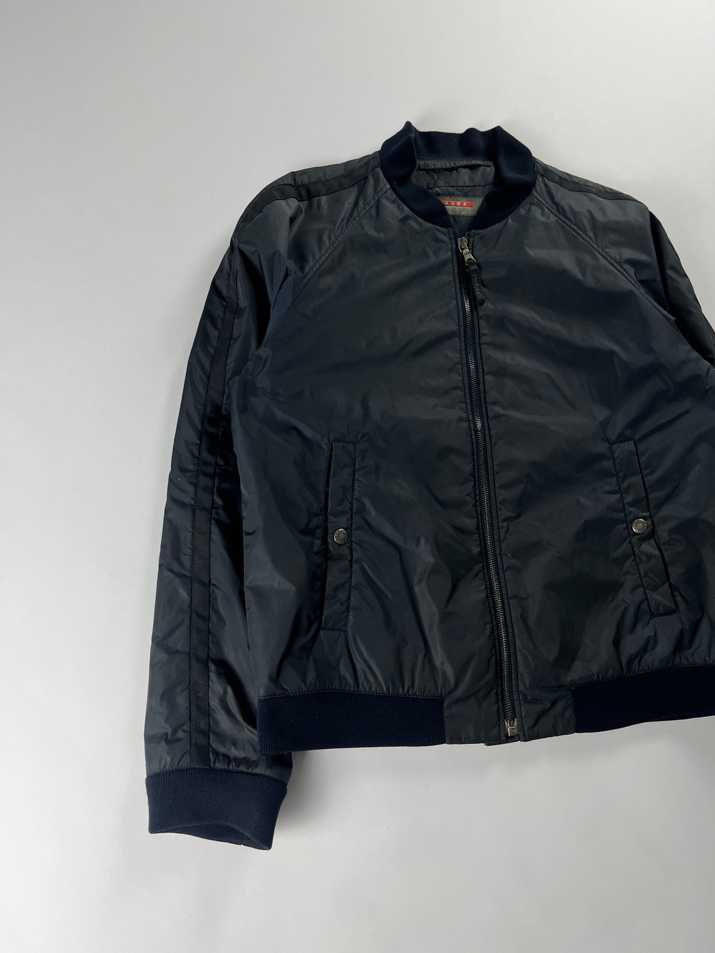 Prada Navy Lined Sleeve Bomber Jacket FW 2007 - M