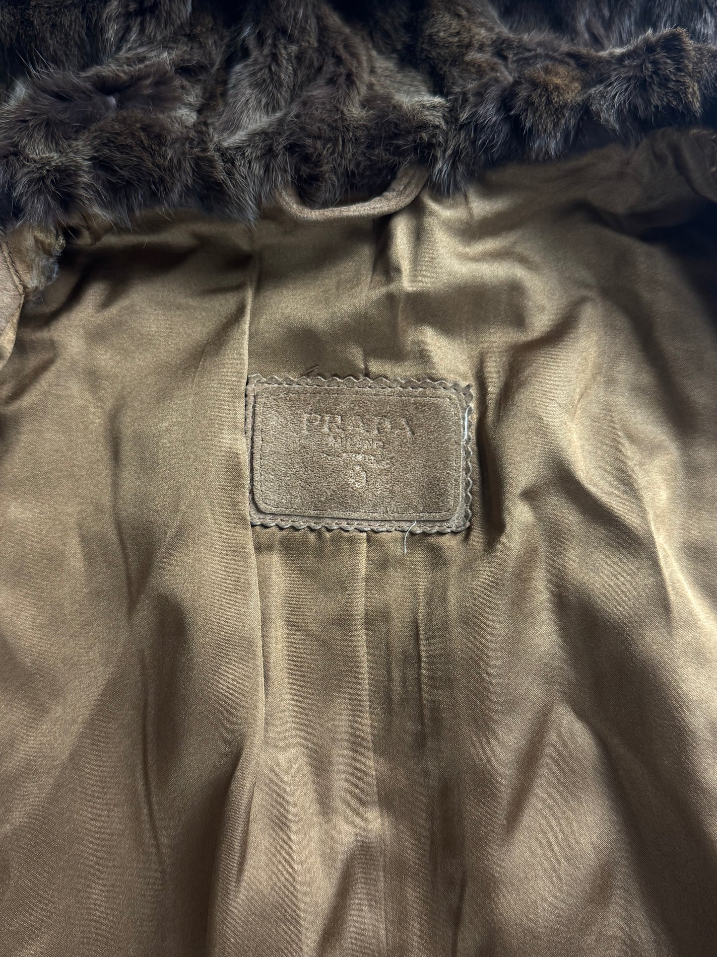 Prada Brown Suede Drawstring Waist Fur Trimmed Parka Jacket FW 1989 - M
