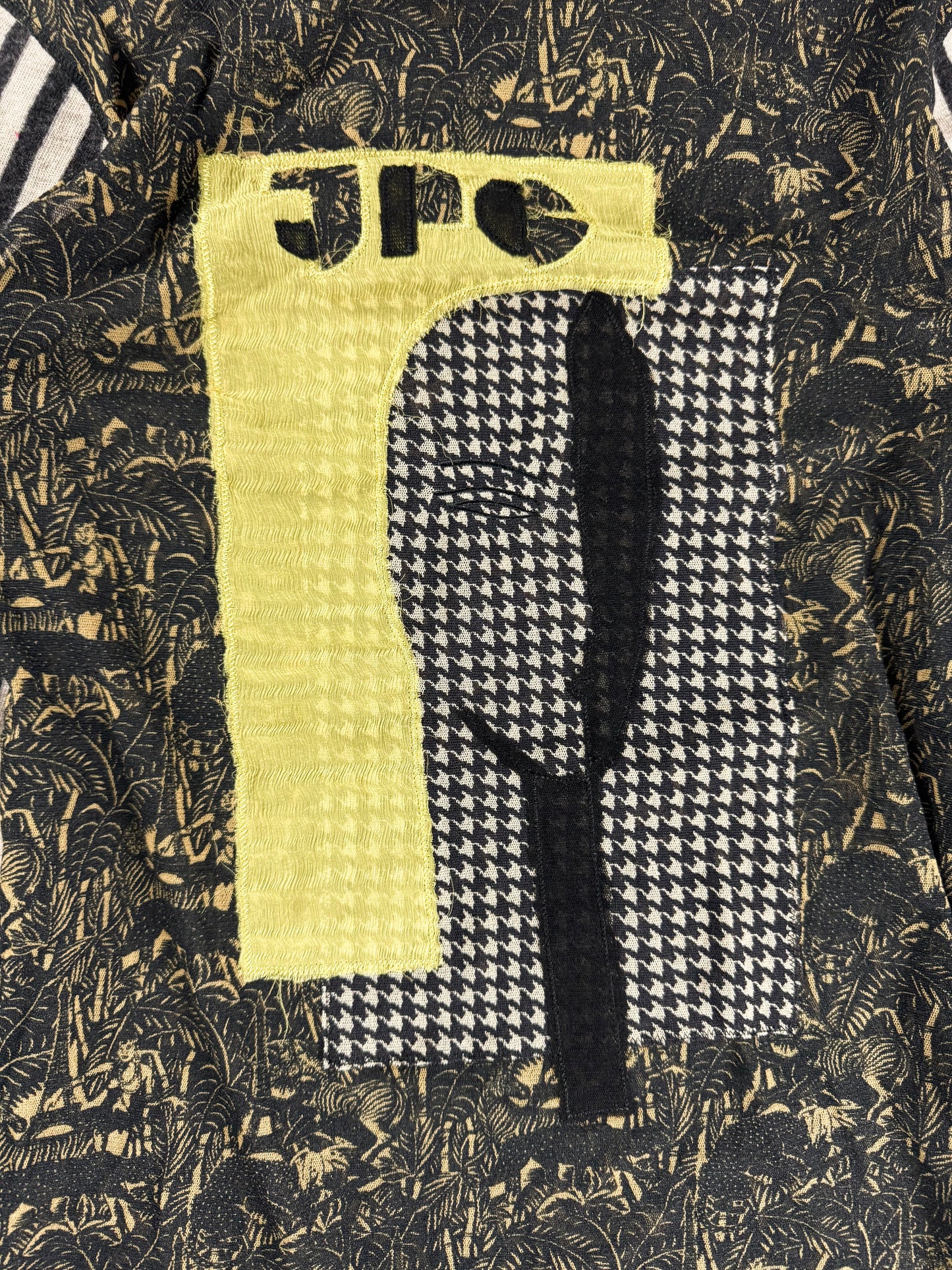 Jean Paul Gaultier Face Graphic Stripe Sleeves Mesh Top SS 2001 - M