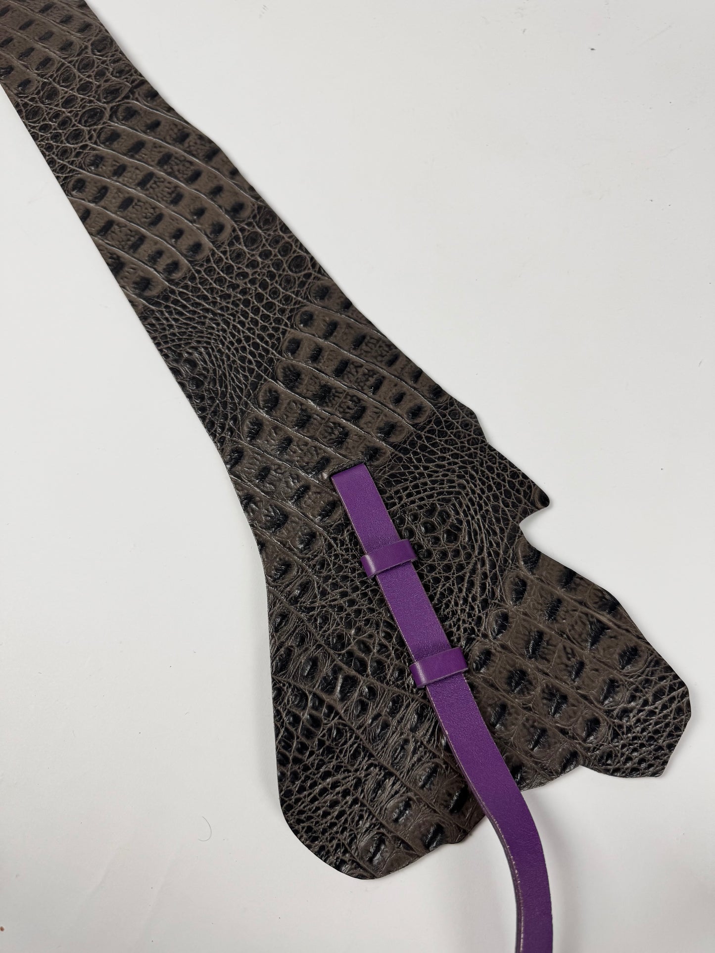 Just Cavalli Dark Brown Crocodile Embossed Purple Strap Leather Corset Belt 2000s - OS