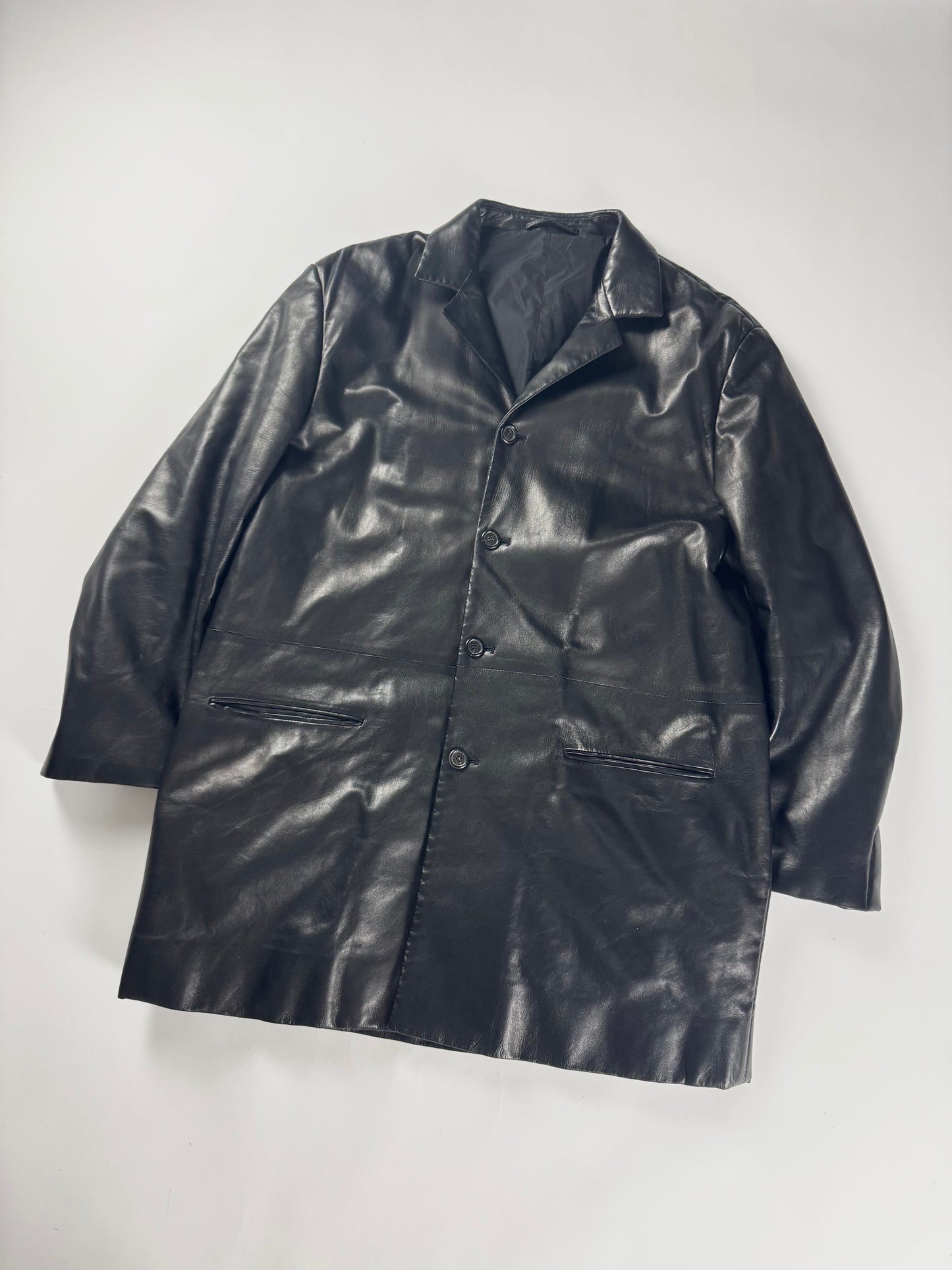 Prada Black Pure Soft Thick Leather Long Coat FW 1998 - L