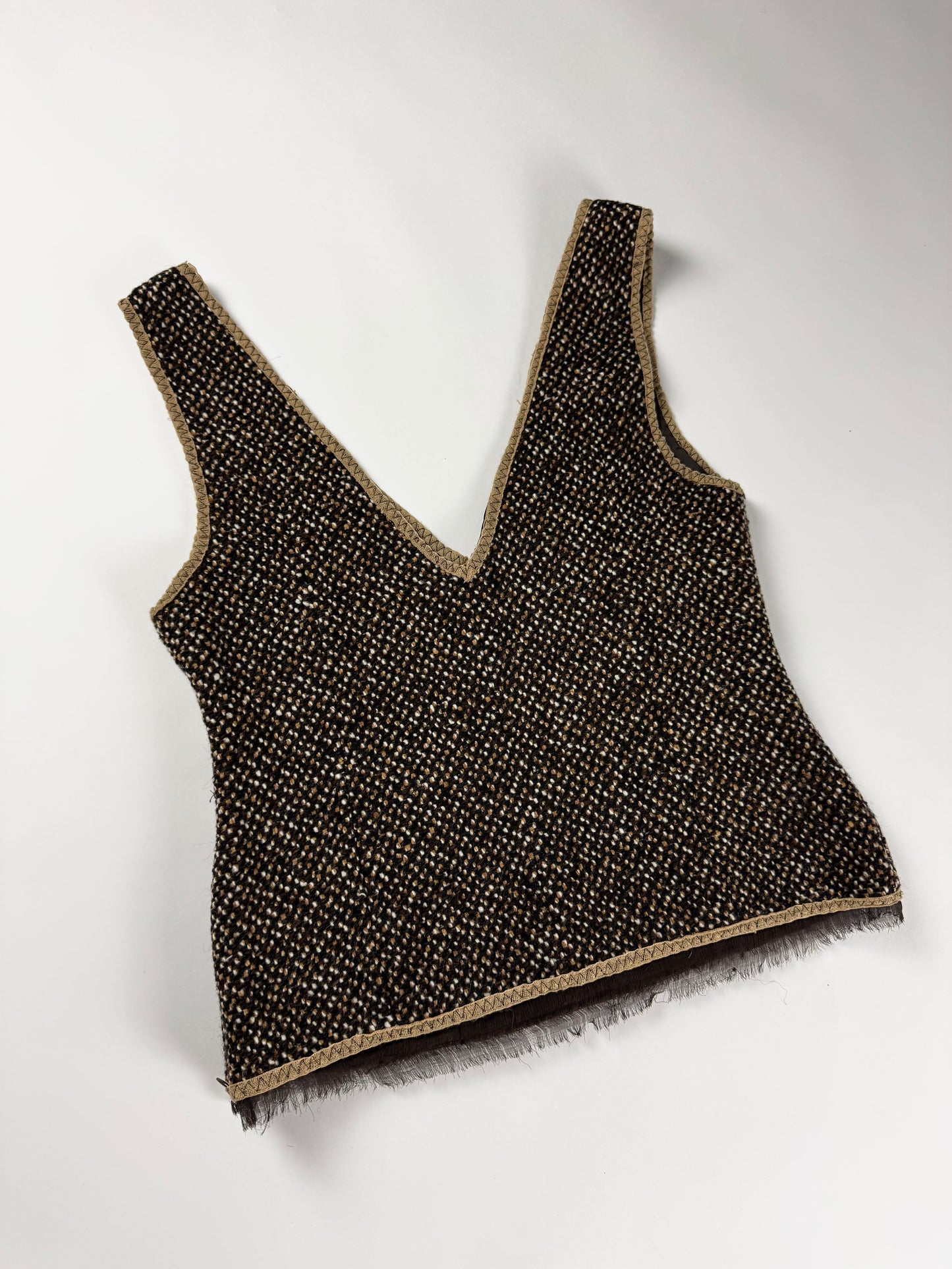 Prada Wool Tweed V Collar Top FW 2000 - M