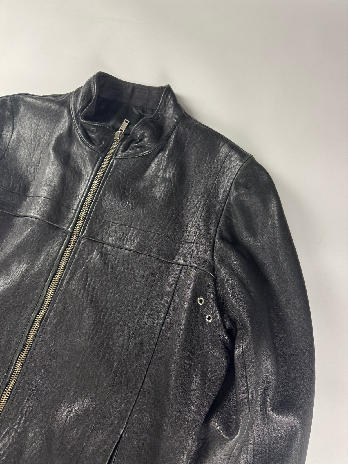 Rick Owens Black Shadow Leather Bomber Jacket 2010s - XL