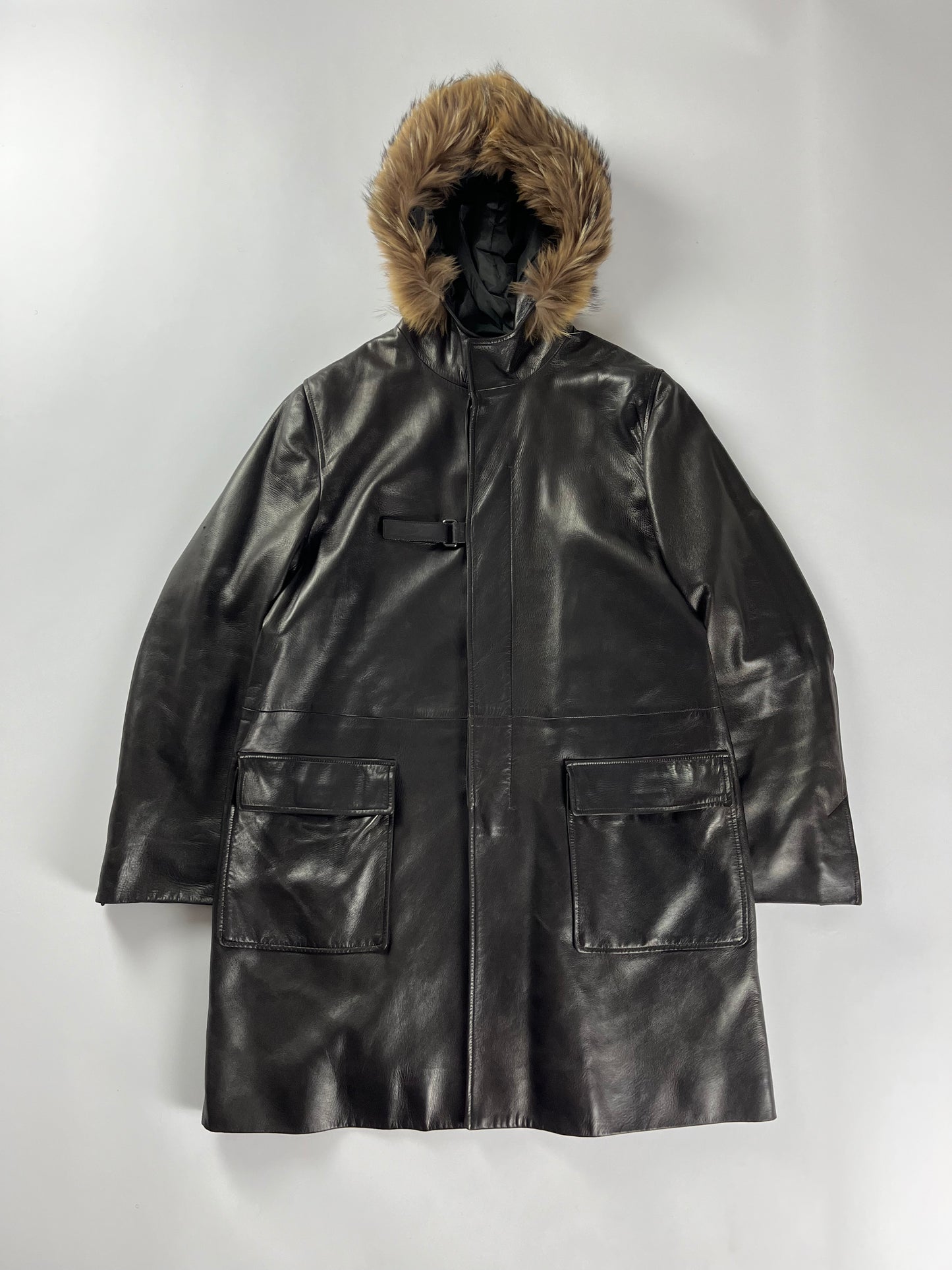 Prada Belted Premium Leather Fur Long Jacket FW 1999 - M