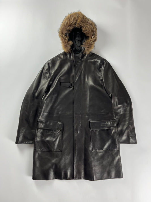 Prada Belted Premium Leather Fur Long Jacket FW 1999 - M