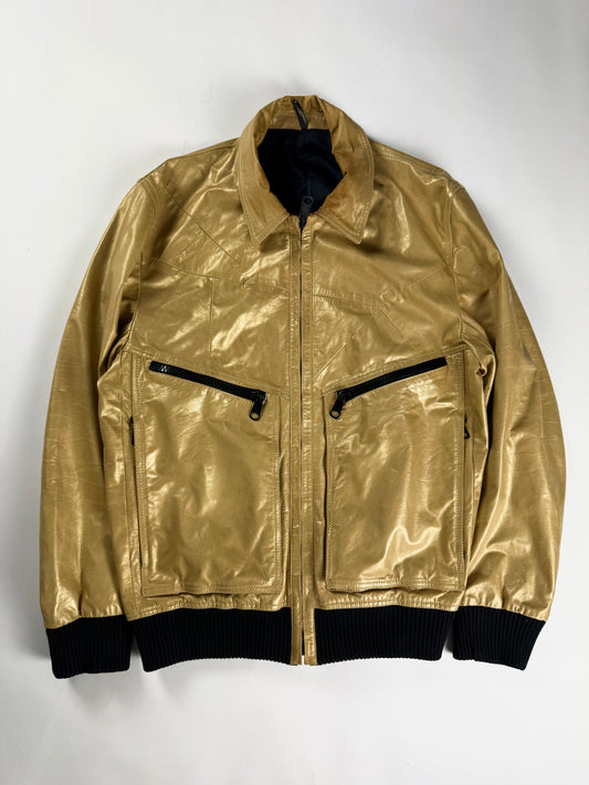 Dior Homme Kris Van Assche Fragmented Bright Yellow Leather Bomber Jacket SS 2009 - L