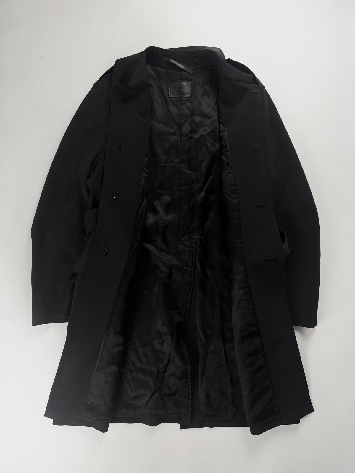 Prada Milano Black Single Breasted Minimalist Belted Coat FW 2000 - L