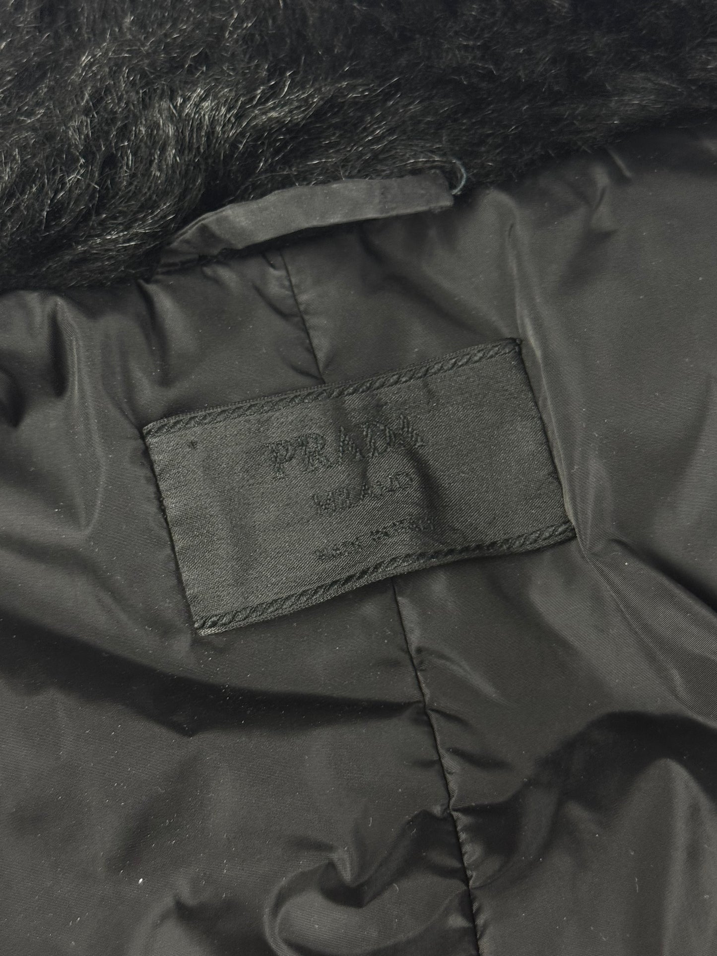 Prada Fur Collar Double Zip Nylon Long Coat 2000s - S