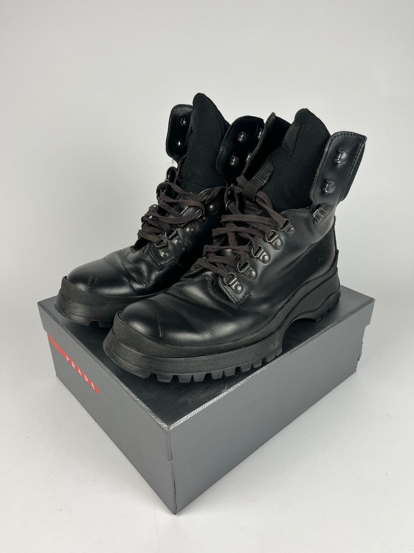 Prada Black Leather Combats High Boots FW 1998 - 41 EU