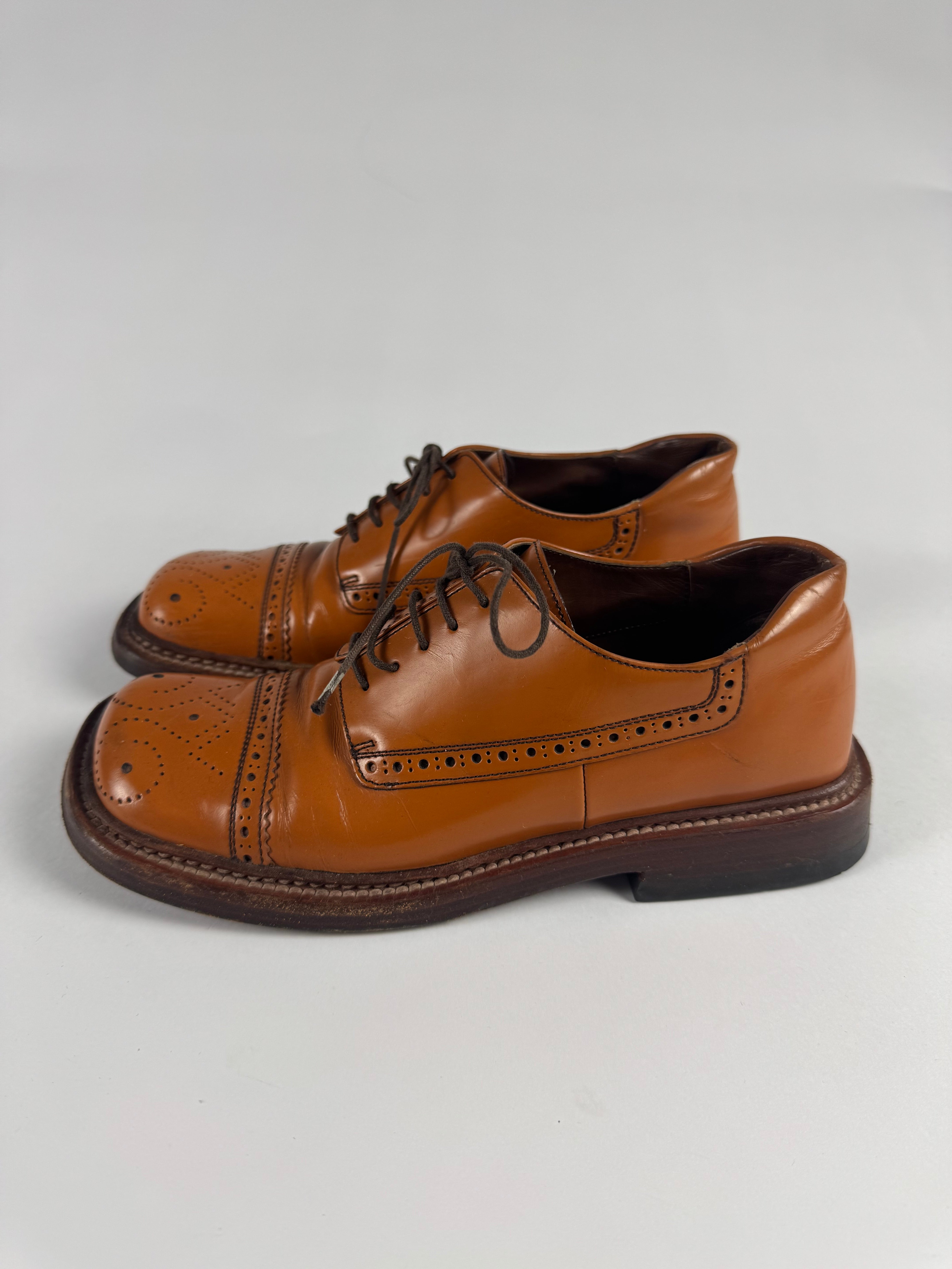 靴 Prada Brown Square Toe Leather Shoes 37 Prada Brown Square Toe Leather Shoes 37 Prada Brown Leather