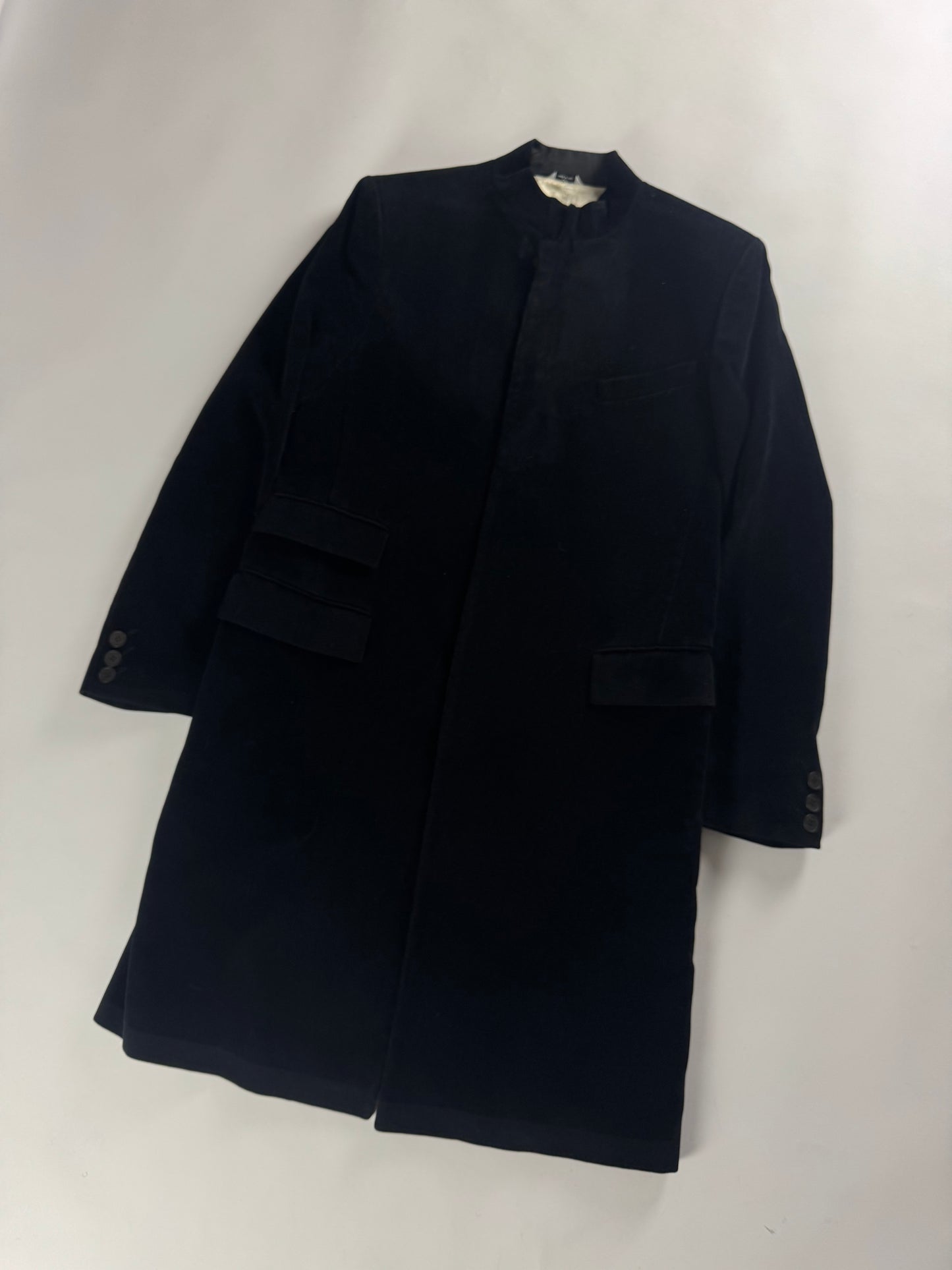Jean Paul Gaultier Puissance Two Minimalist Dark Velvet Mandarin Collar Coat 2000s - M