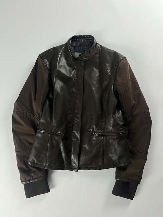 Prada Brown Leather Motor Jacket 2000s - XS