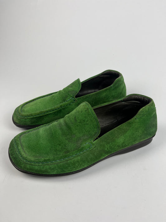 Prada Green Suede Loafers Shoes FW 1999 - 44 EU