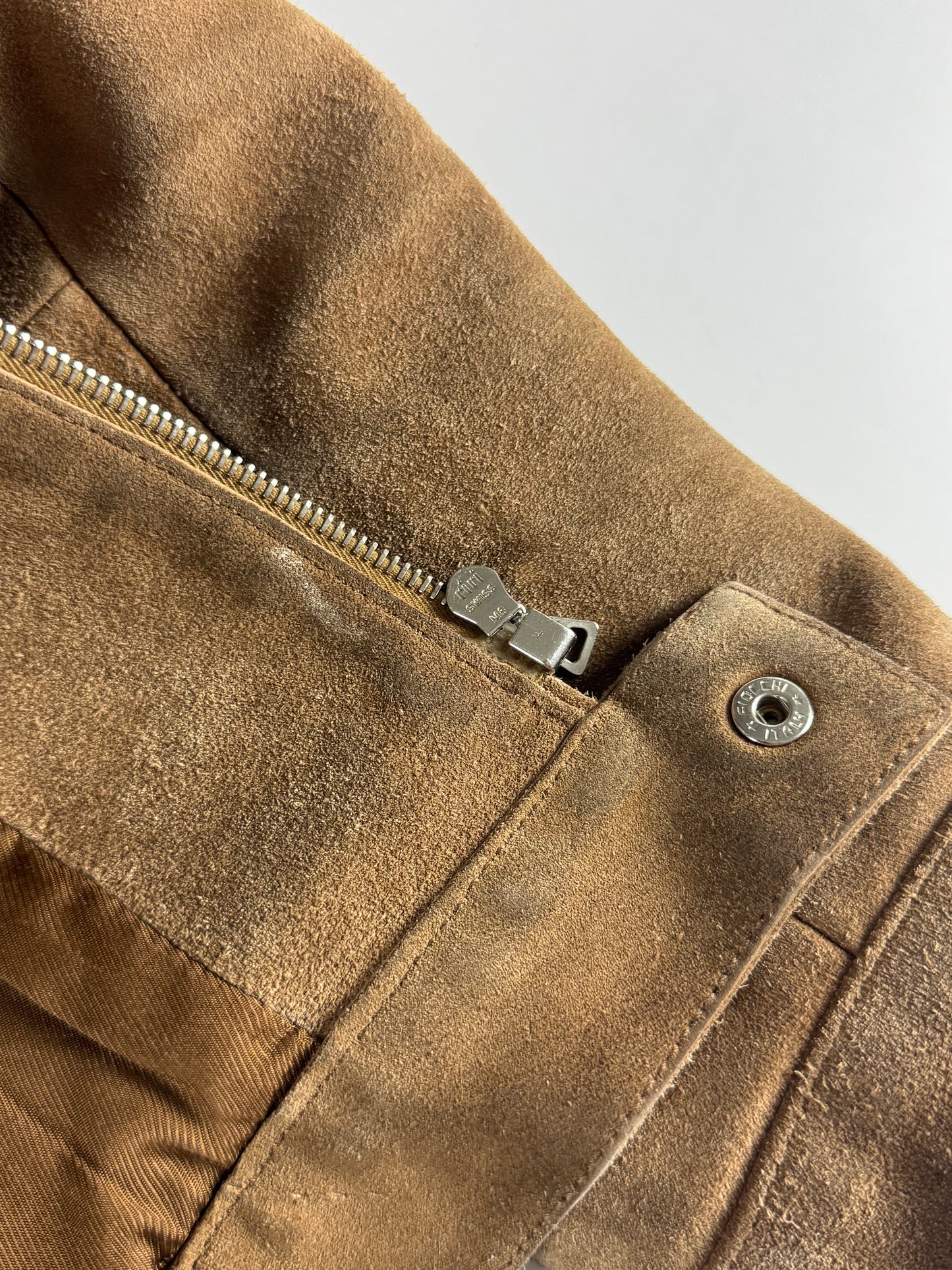 Prada Sample Tan Brown Suede Leather Zipper Moto Jacket FW 1996 - M