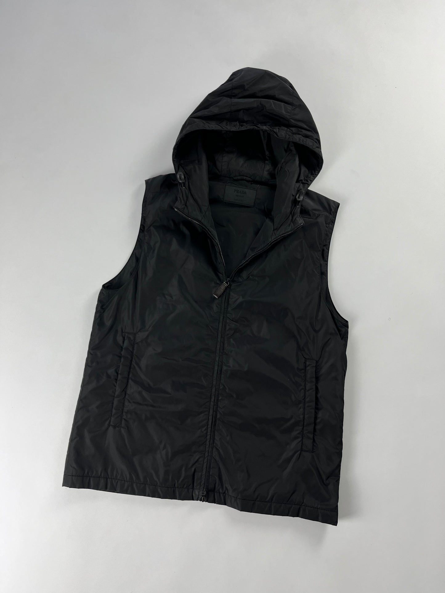 Prada Black Hooded Shell Vest 2000s - M