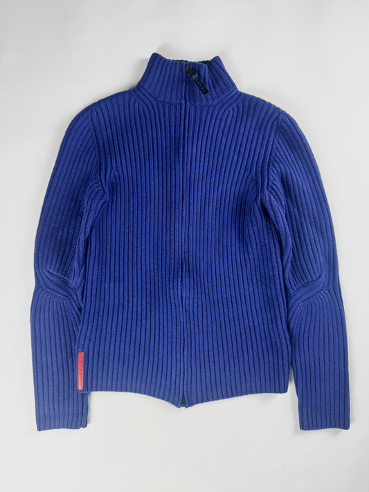 Prada Linea Rossa Shine Blue Corduroy Turtleneck Sweater FW 1999 - S