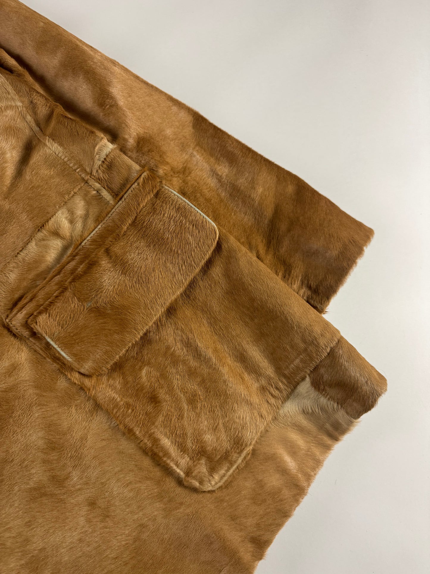 Prada Camel Tawny Double Breasted Pony Hair Leather Coat FW 1996 - M