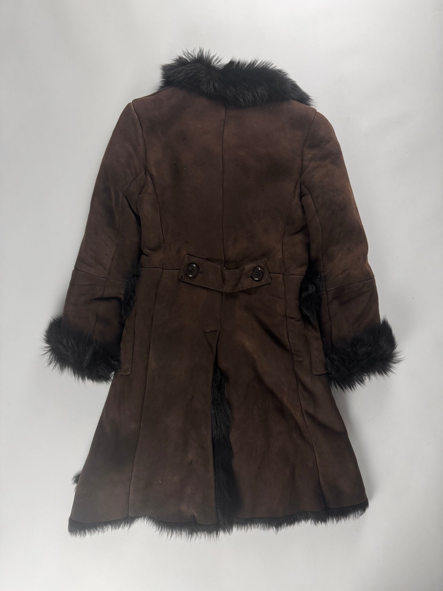Prada Brown Fur Trimmed Brushed Sheepskin Leather Coat FW 2010 - S