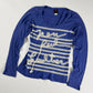 Jean Paul Gaultier Soleil Blue Marinière Stripe Logo Script Long Sleeve Mesh Top - M