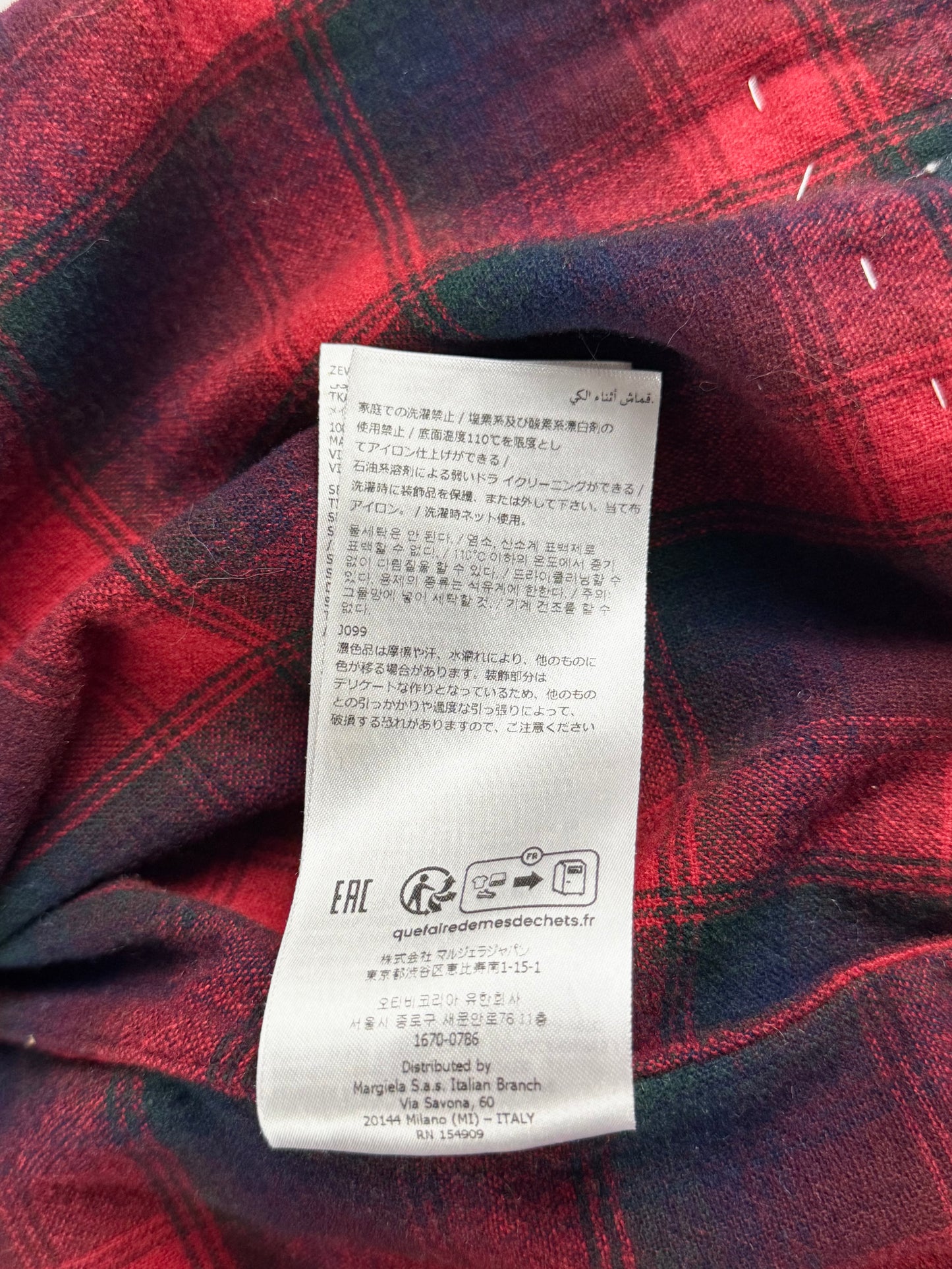 Maison Margiela x Pendleton Red Tartan Plaid Tan Knit Western Fringe Cardigan FW 2023 - XXL