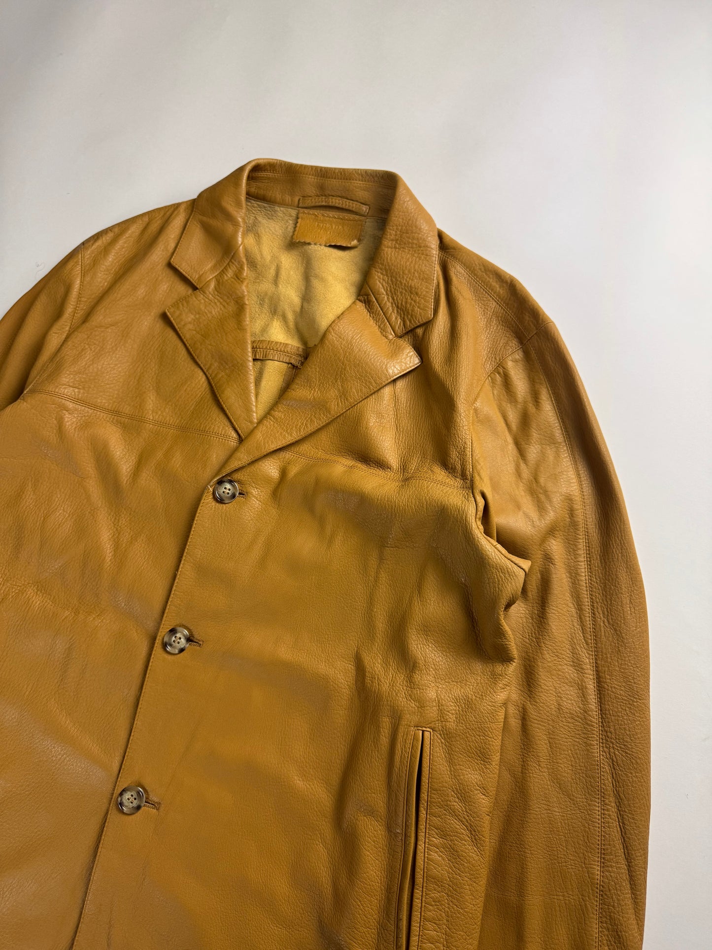 Prada Minimalist Camel Leather Buttoned Jacket SS 2001 - L