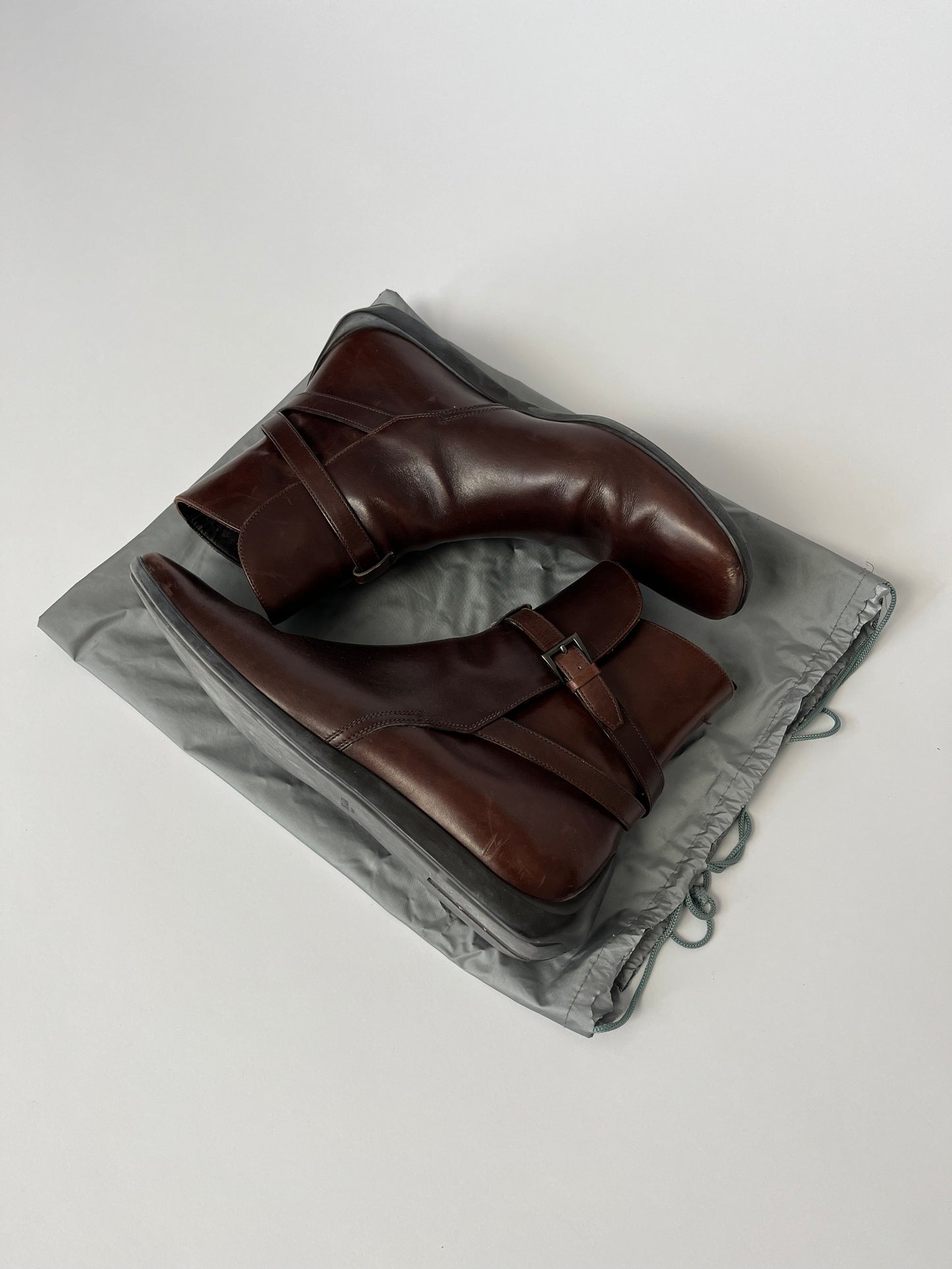 Prada Brown Leather Belted Boots FW 2011 - 44 EU