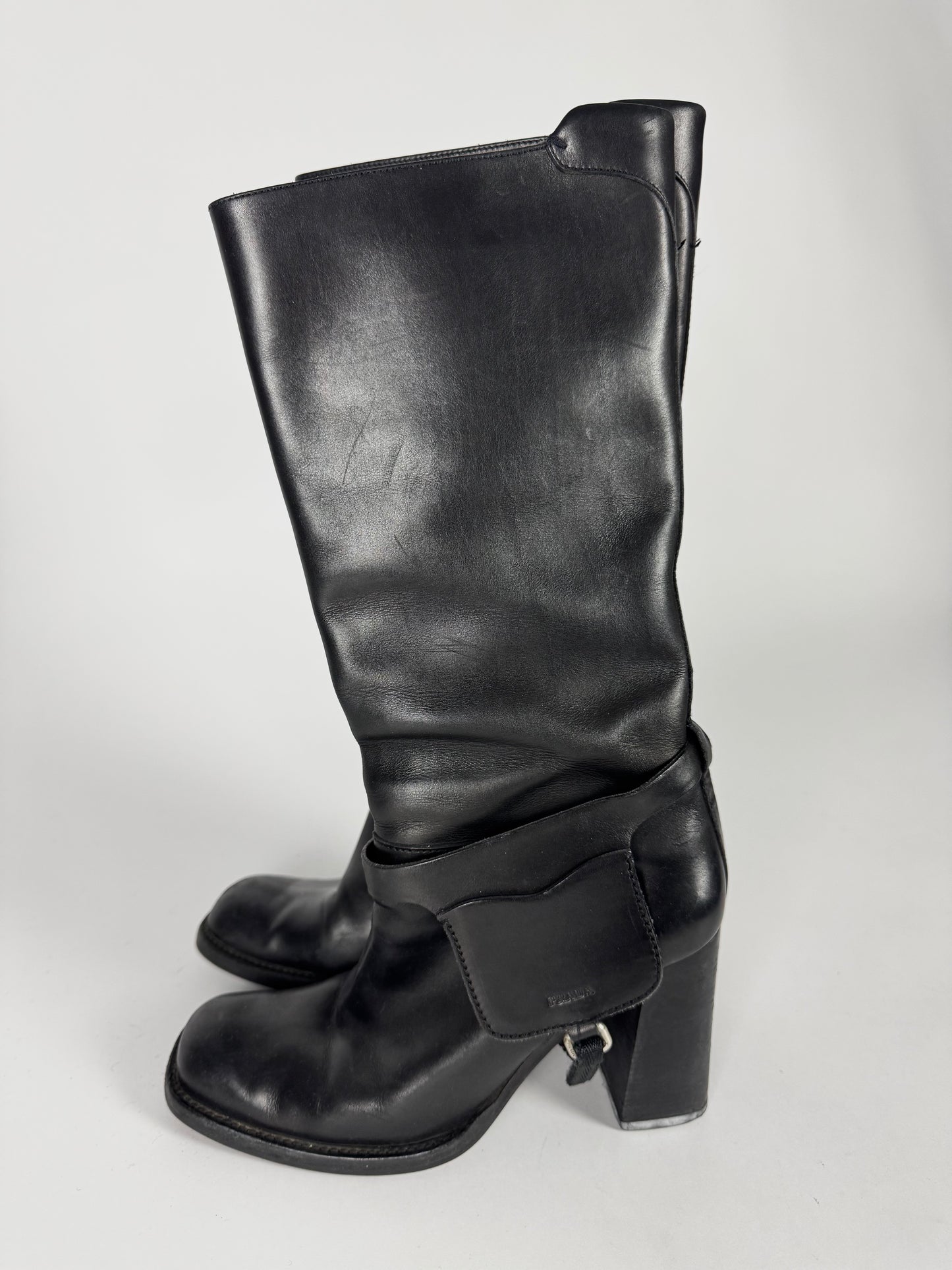 Prada Side Belted Pocket High Leather Boots FW 1999 - 39 IT/39,5 EU