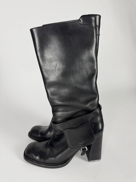 Prada Side Belted Pocket High Leather Boots FW 1999 - 39 IT/39,5 EU