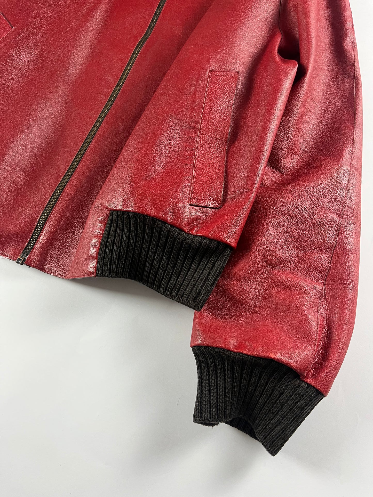 Prada Premium Red Leather Bomber Jacket FW 2000 - L