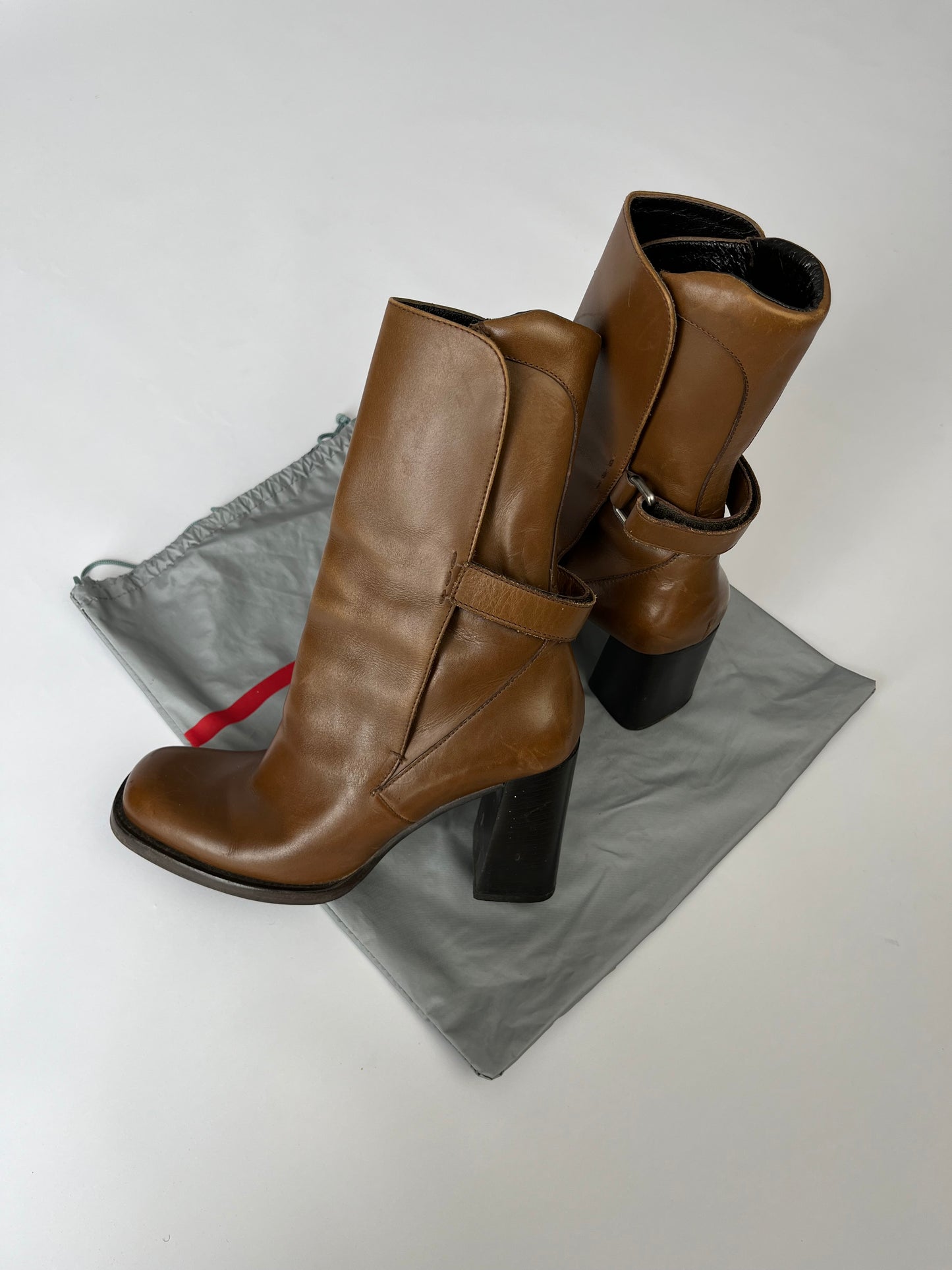 Prada Strapped Camel Leather Boots SS 1999 - 38 IT/39 EU